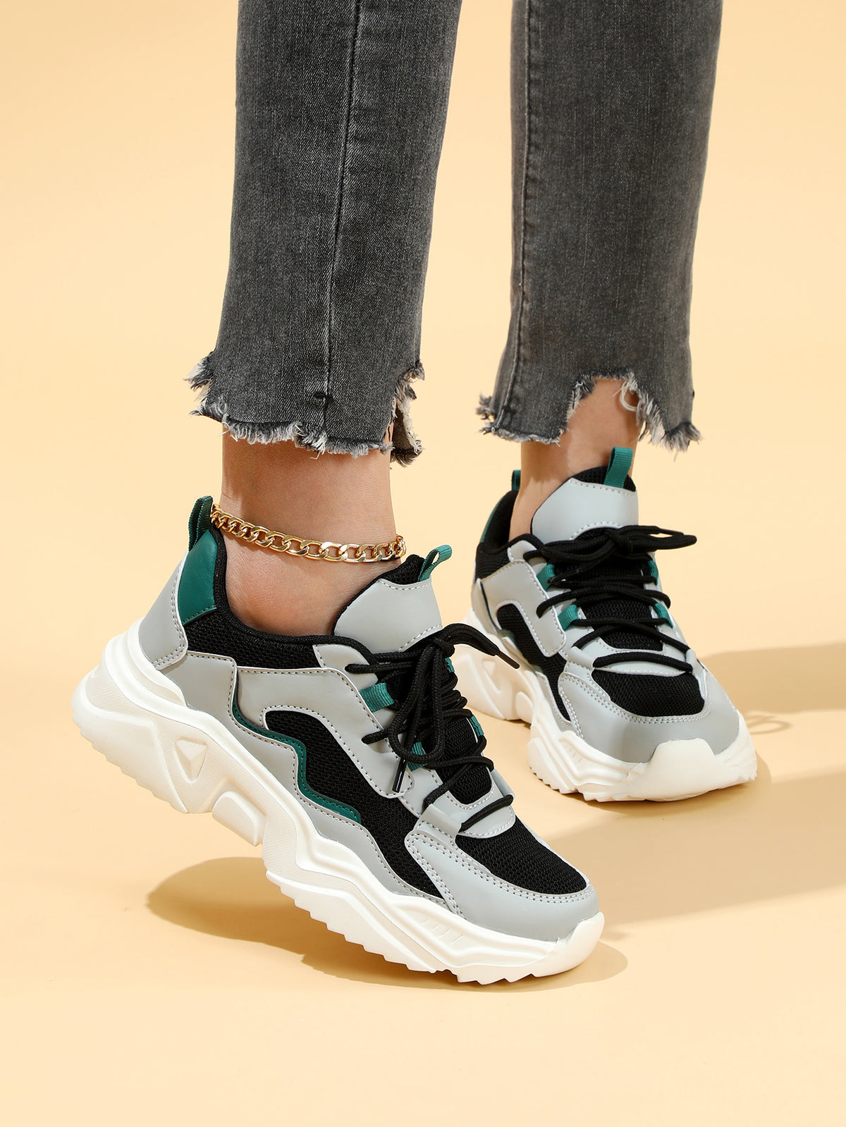 Color-blocked Platform Women's Casual Sneakers