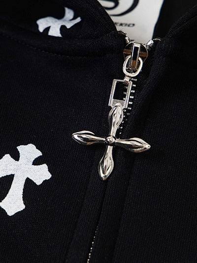 Gothic Alphabet Cross Full Print Hoodies