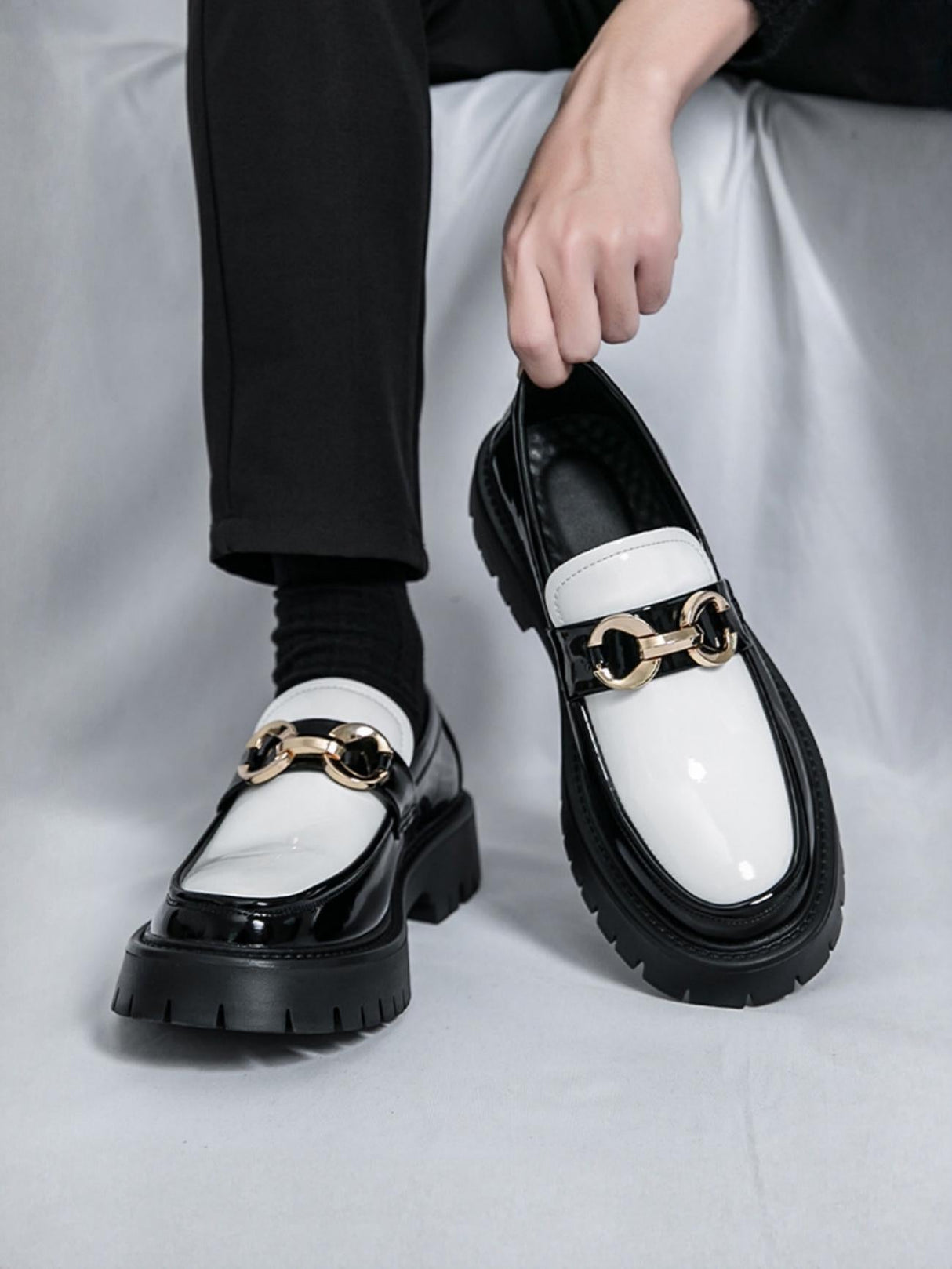 Metal Buckle Platform Slip-on Loafers