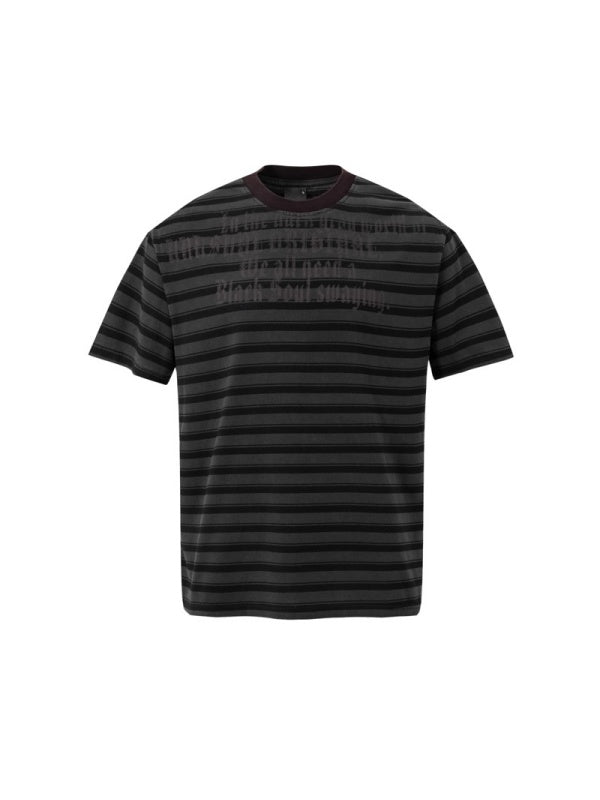 Retro Color-blocked Stripes Letter Printed T-shirts
