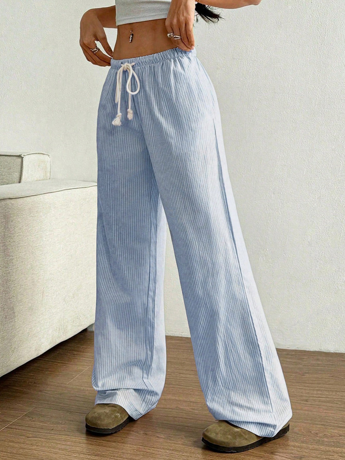 Striped Casual Wide-Leg Pants