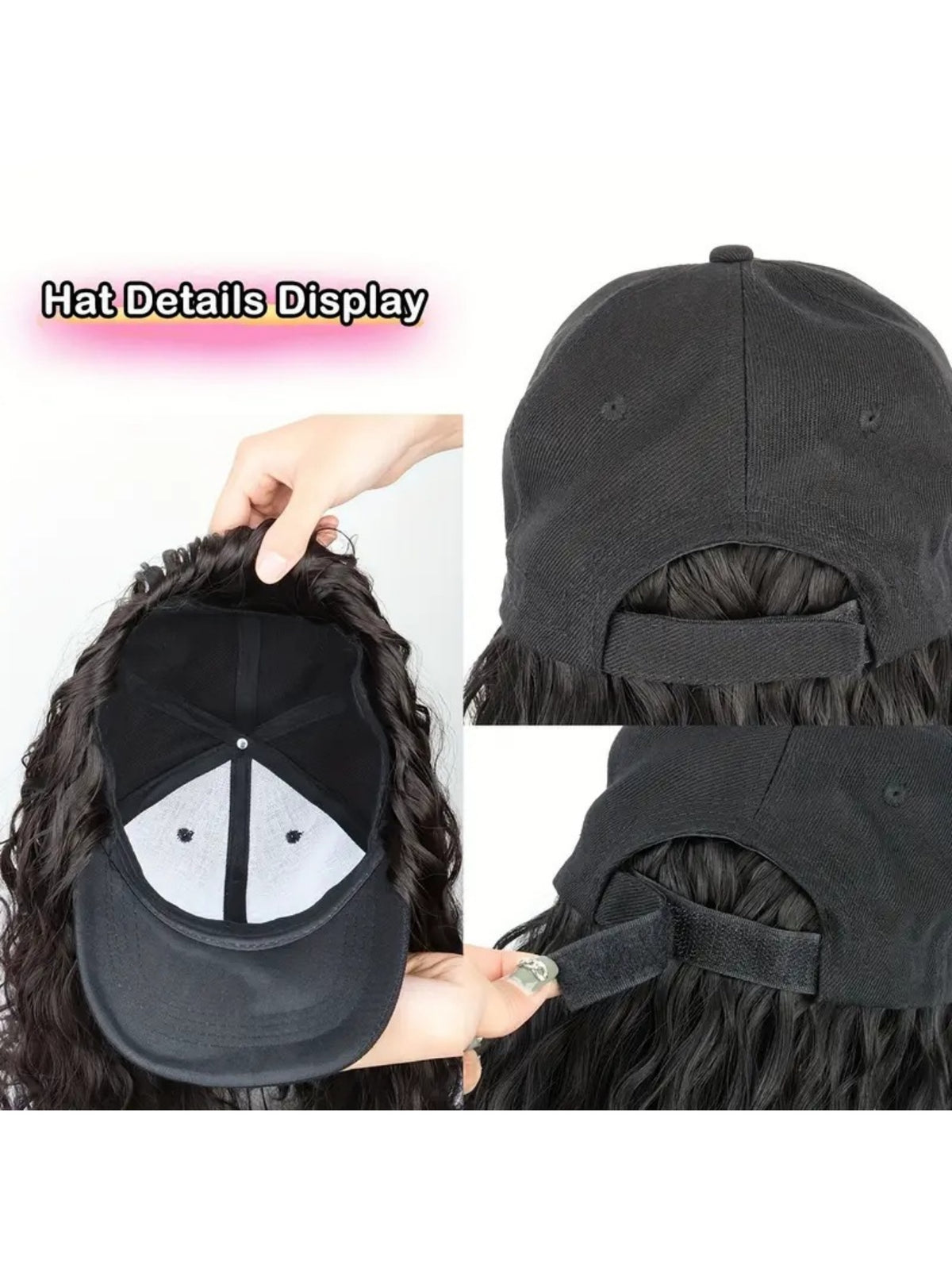 One-piece Baseball Cap Long Wavy Curls Synthetic Colored Wig