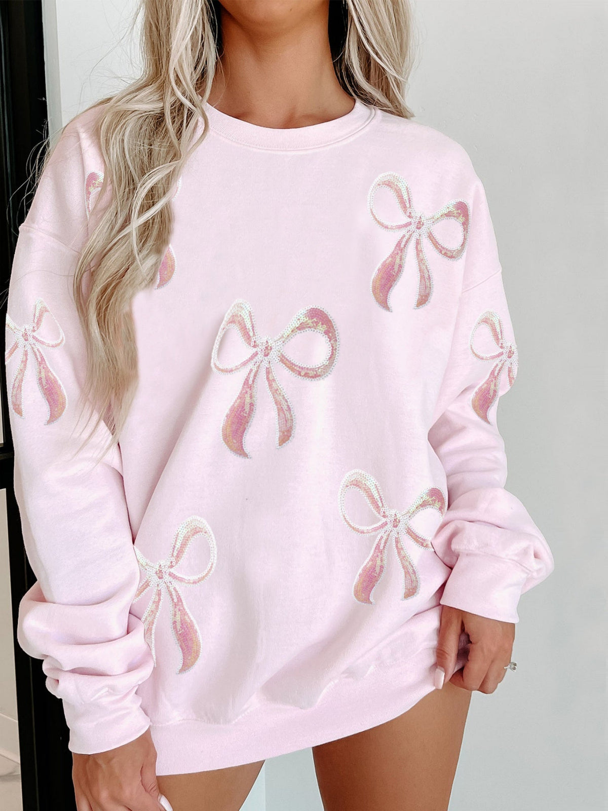 Sweat-shirts et sweats à capuche roses à paillettes et nœuds pour Noël et la Saint-Valentin