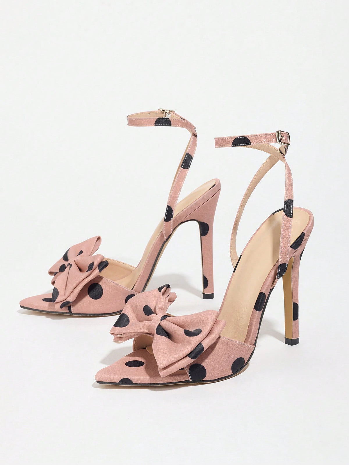 Sweet Color-blocked Polka Dot Bow High-heeled Sandals