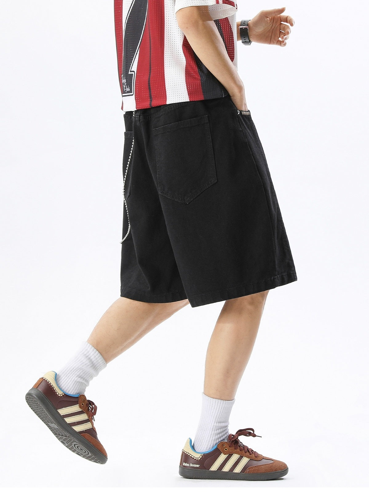Washed Patchwork Five Points Denim Shorts