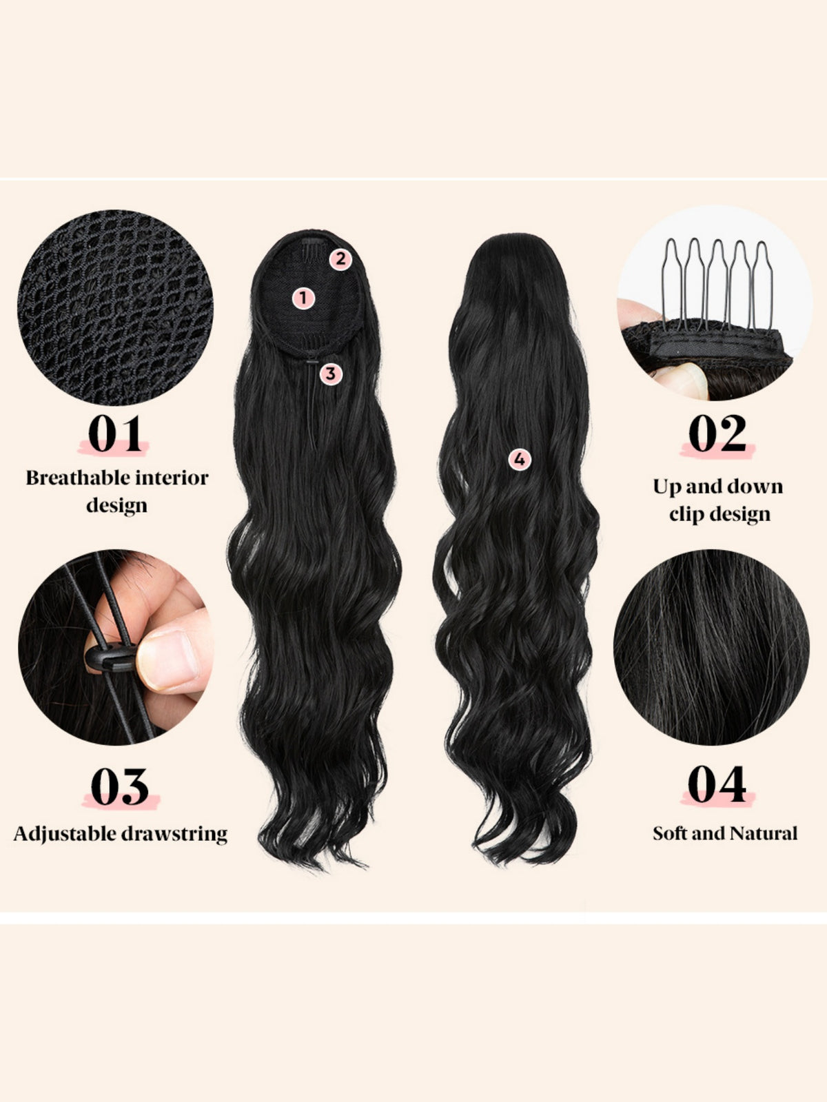 Water Ripple Drawstring Style High-temperature Synthetic Fiber Long Curly Hair