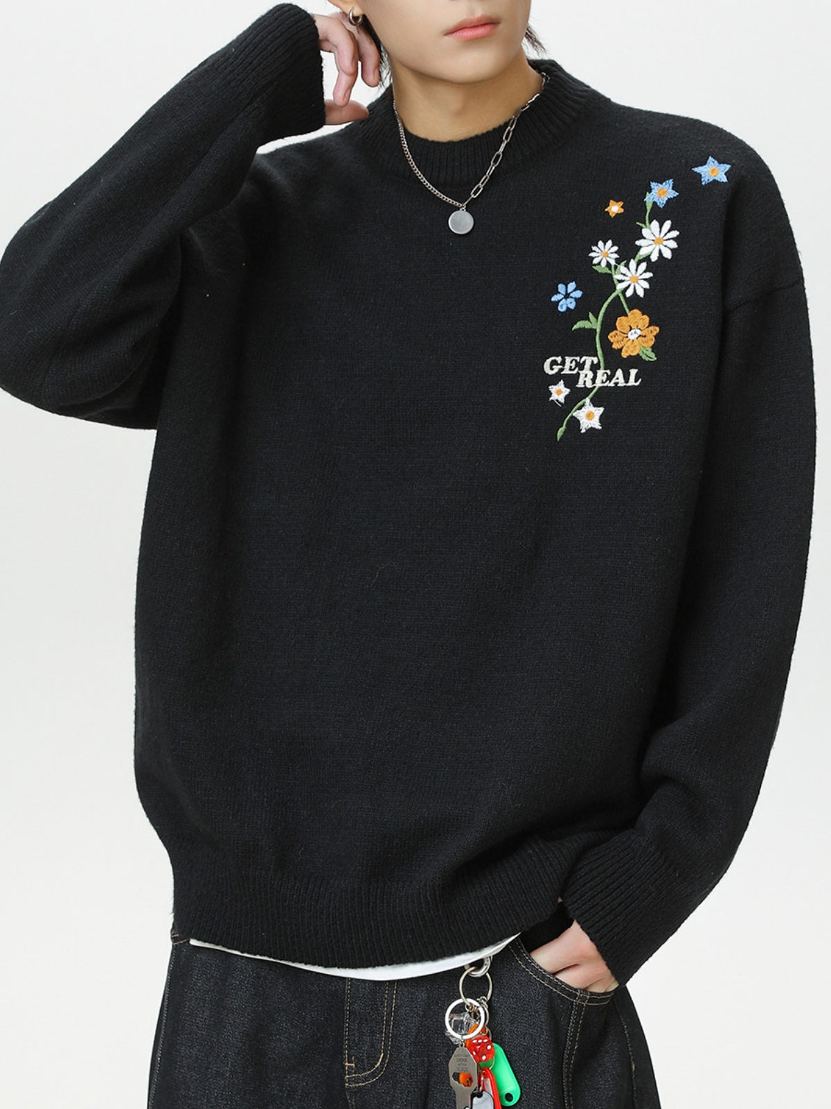 Plant patterns Embroidery Loose Thickening Pullover sweater