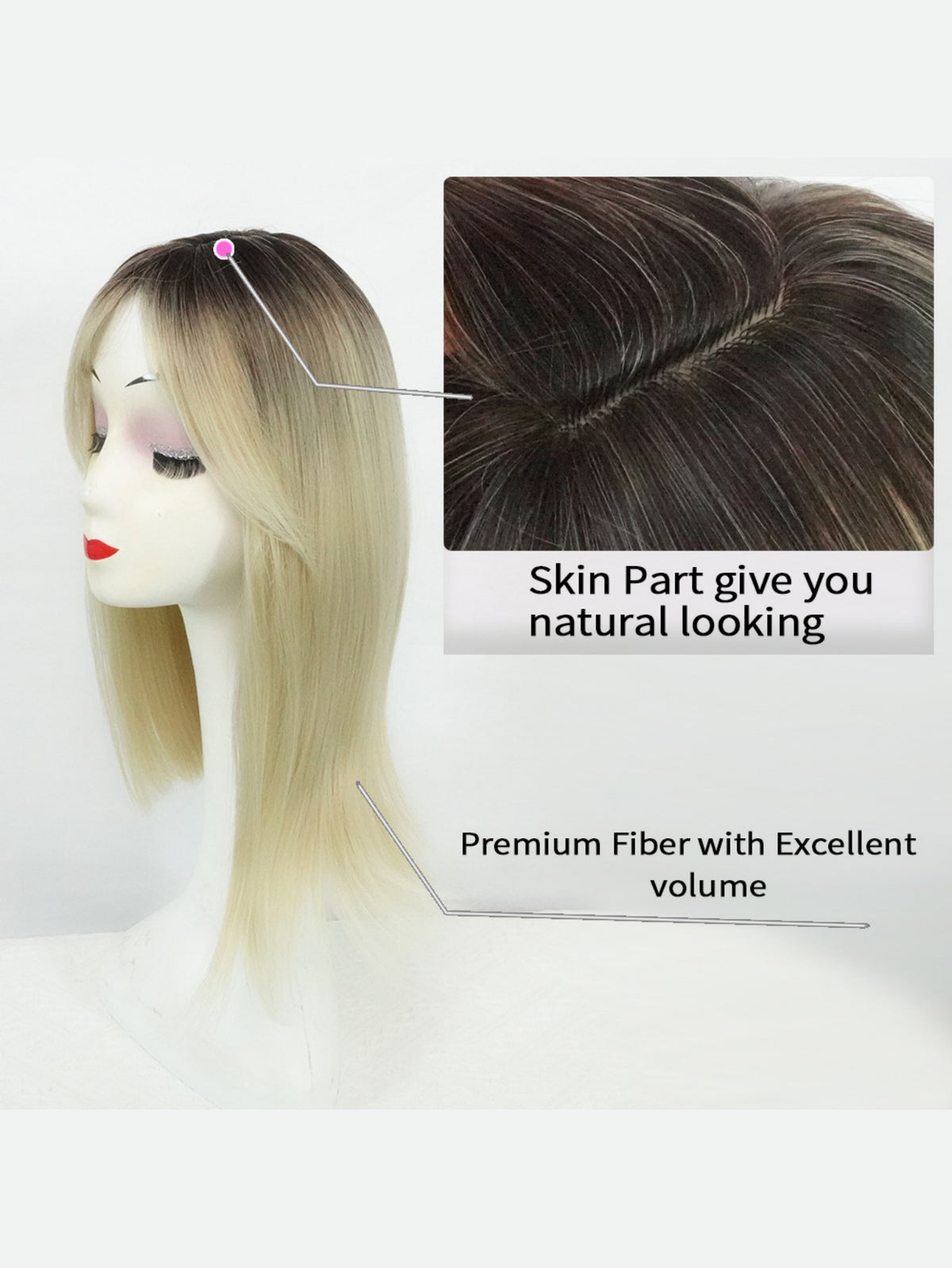 Invisible, Seamless Synthetic Long Wig That Covers Gray Hair