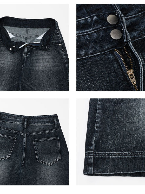 Double Buttons 7 Points Denim Shorts