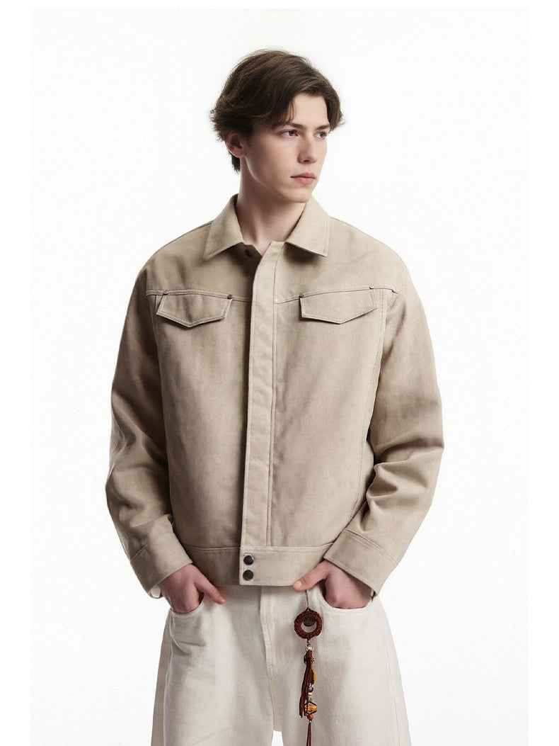 Retro Barnwind Deconstruction Cleanfit Lapel Suede Short Coat