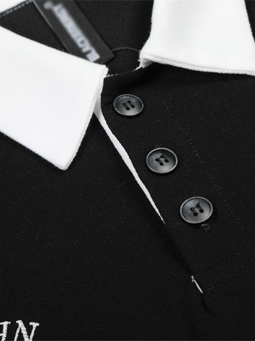 Stripes Patchwork Color-blocked Ins Embroidery Loose-fit Polo