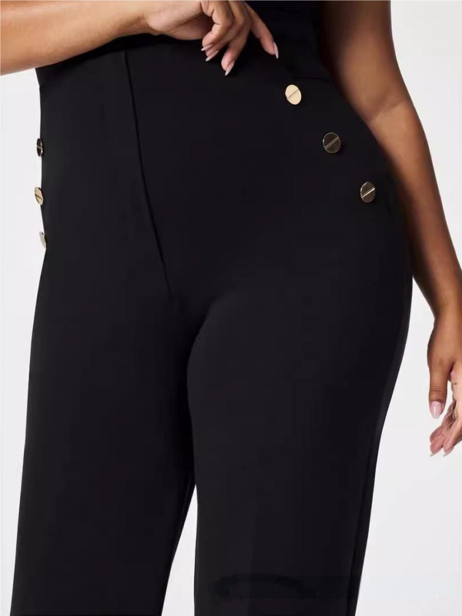 Straight-leg High-waisted Pants Button Decoration Leisure Work Trousers