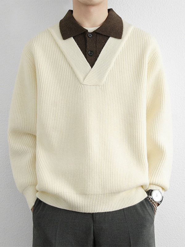 Layered-look Notch-Collar Sweater