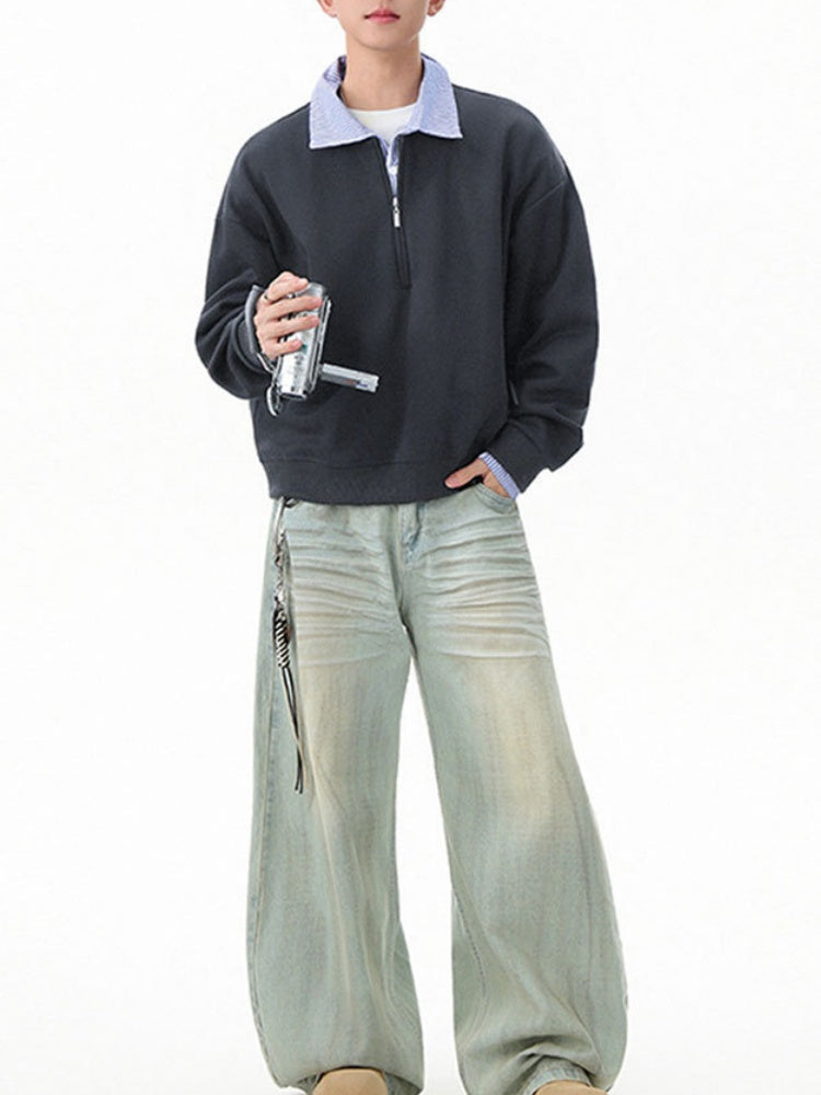 Mock-layer Striped-panel Polo Shirt