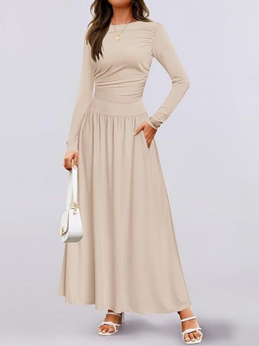 Liber Spring Women's Pocket Solid Color Maxi Dresses