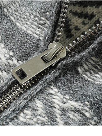 Fair Isle Pattern Fur Collar Hooded Splicing Cardigans