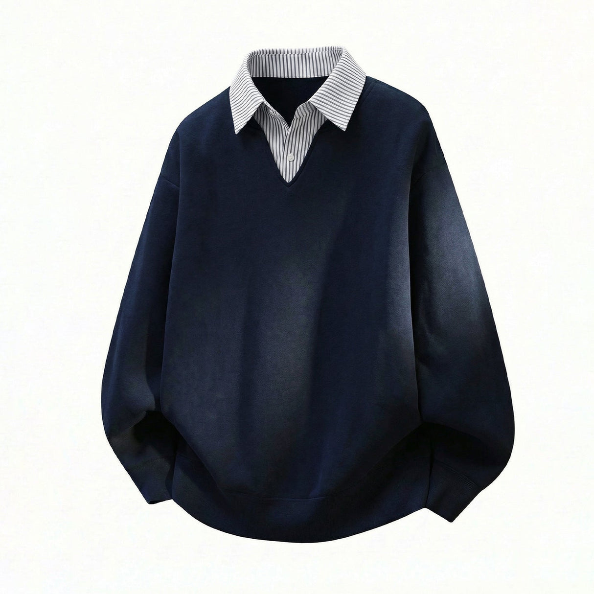 Layered-look Vertical Stripe Shirt Collar Polo