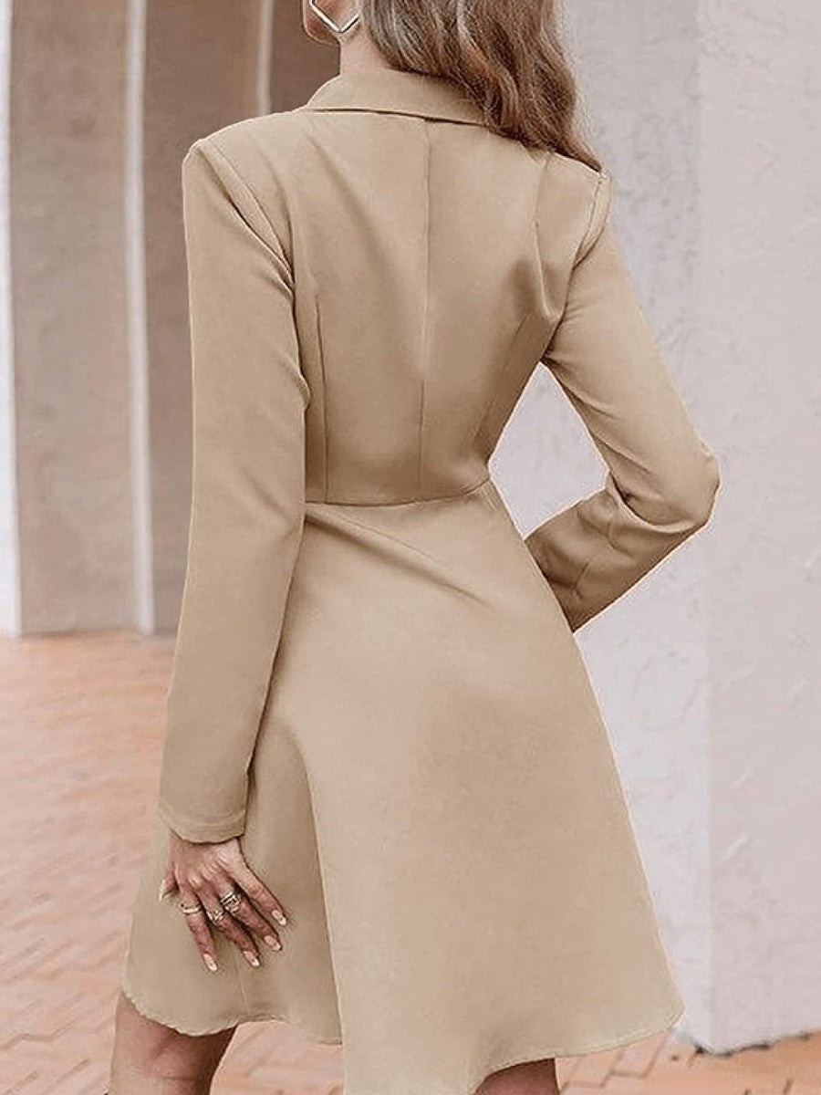 Solid Color Rayon Short Dress With Suit Collar