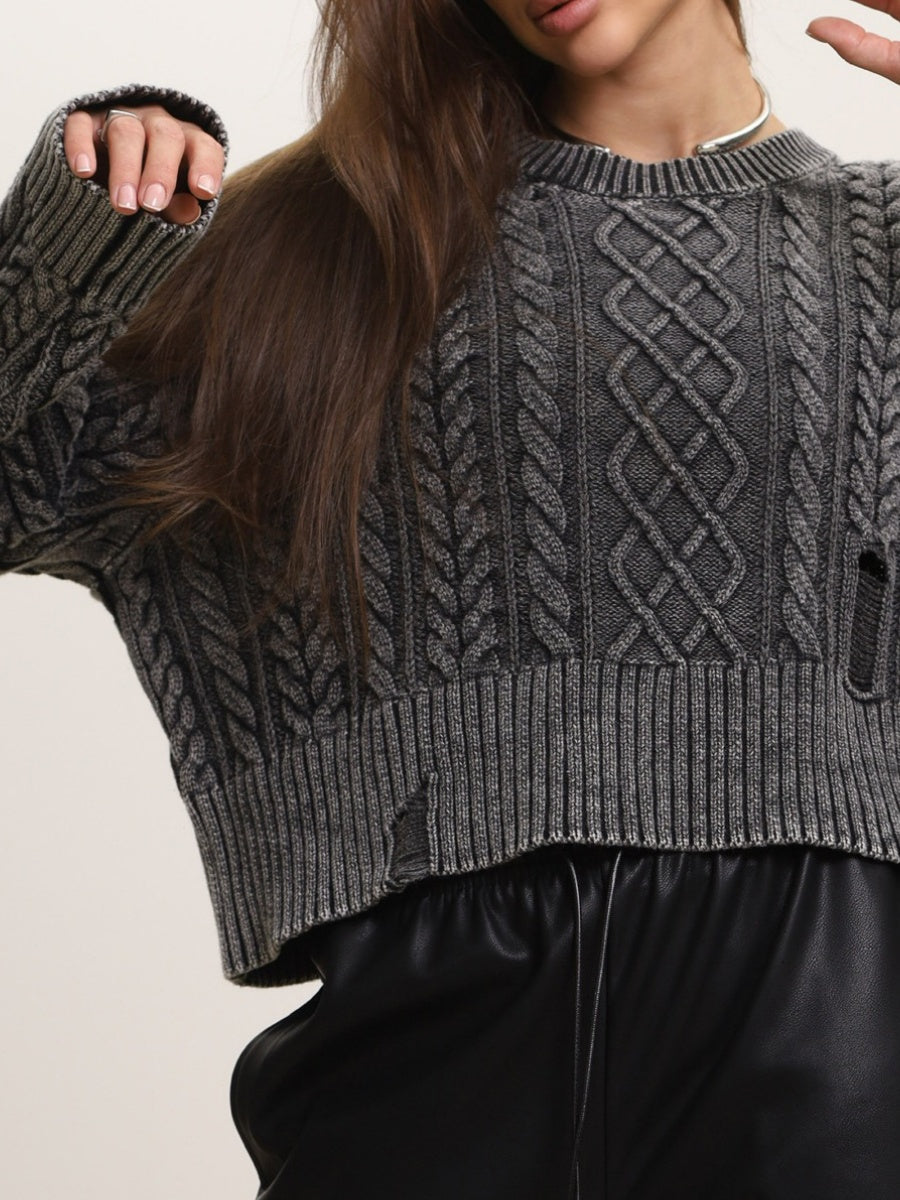 Liber Autumn women's washed short clothing Navel Hole Batwing sleeve pullover sweater