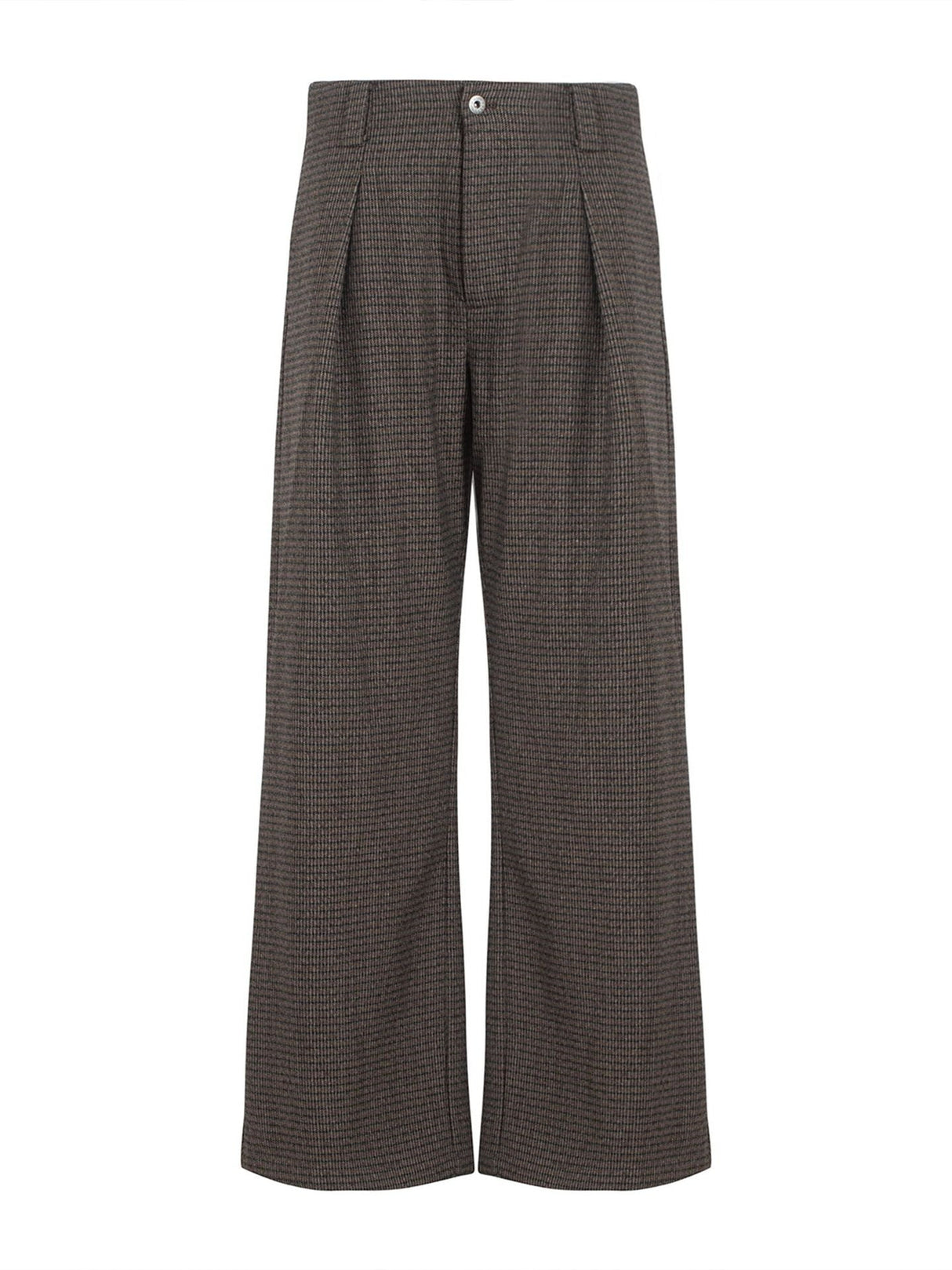 Wool-Blend Houndstooth-Stripe Pleated A-Line Wide-Leg Trousers