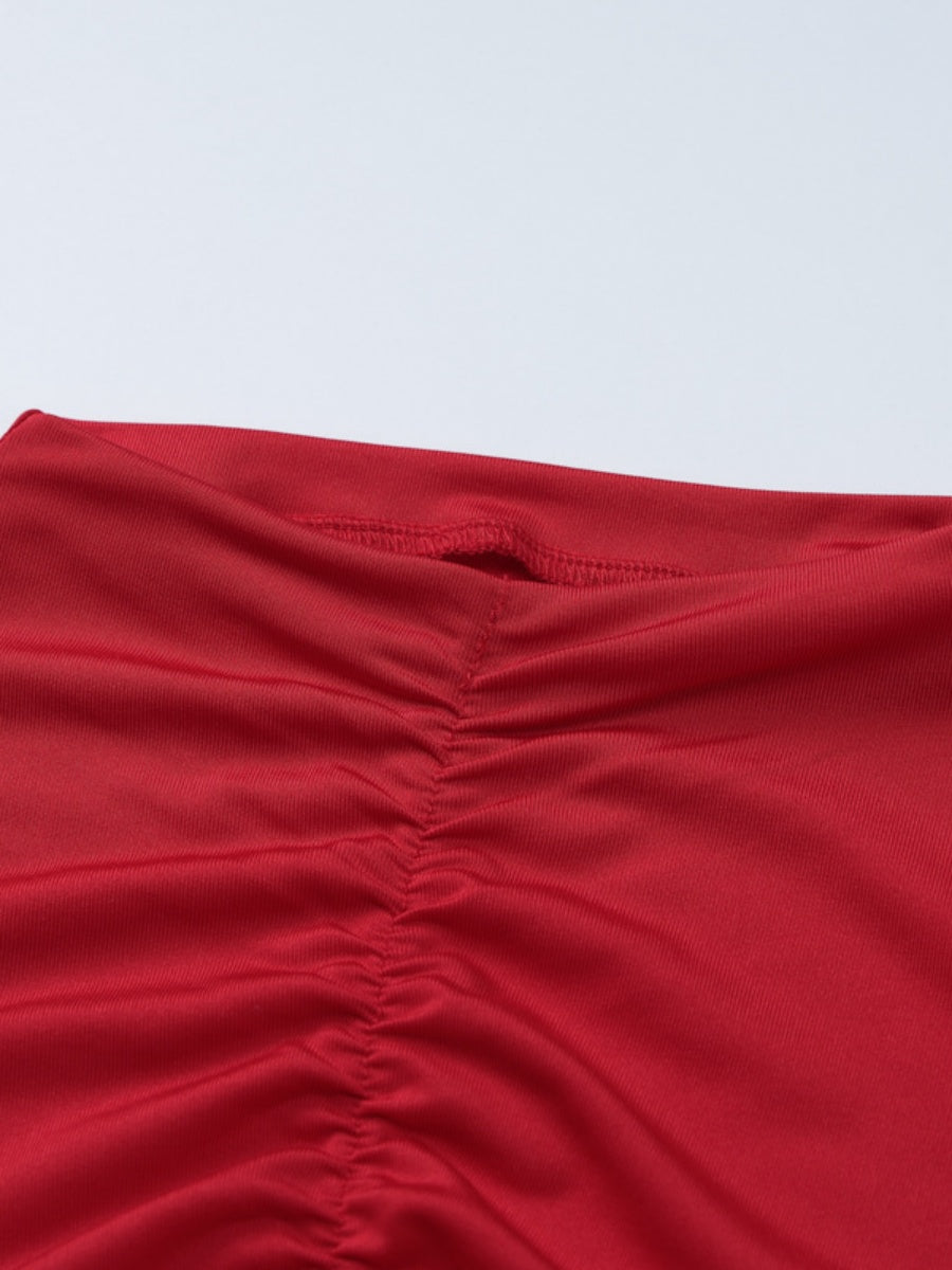 Turtleneck Red Wrinkles All Over The Body Seminarians Hip-hugging Nightclub Short Dress