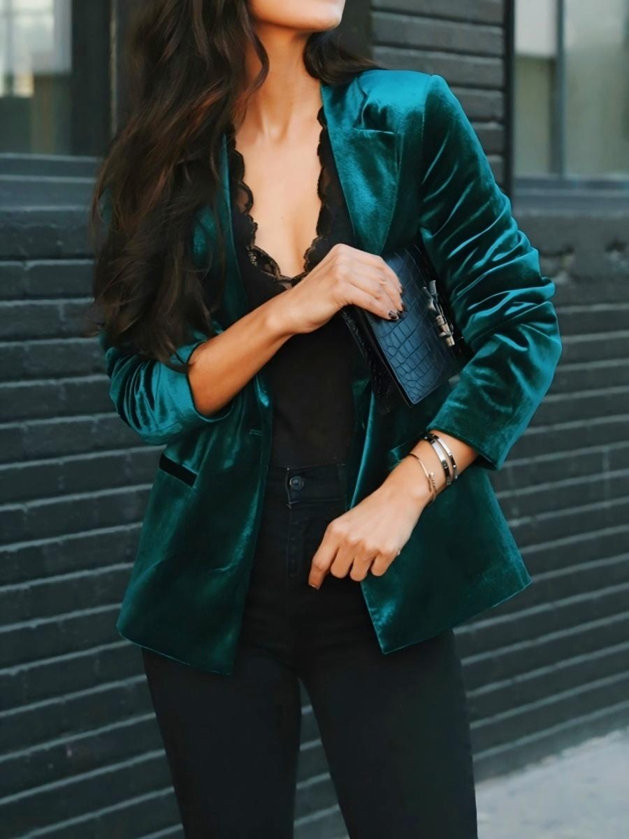 Velvet Pocket Slim-fit Long Sleeves Blazers