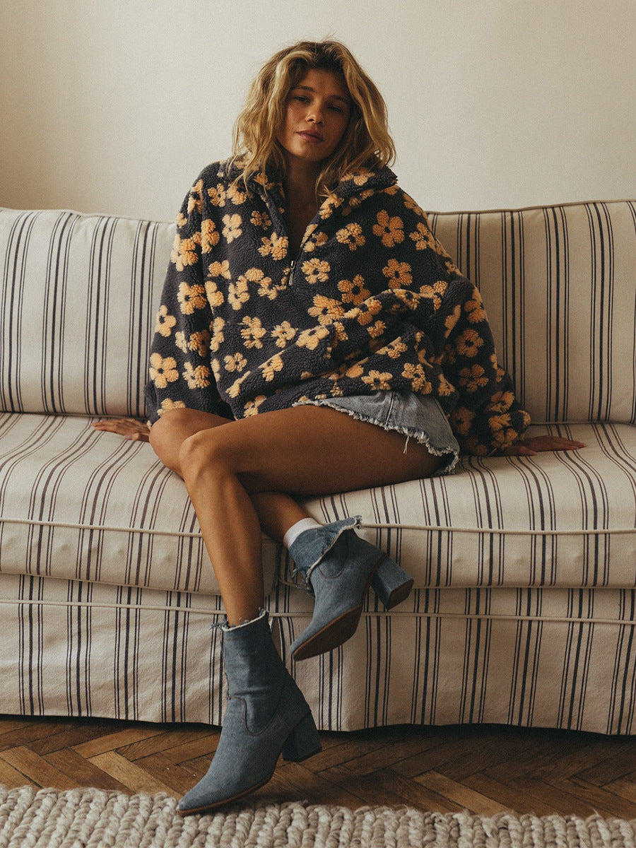 Fleece Floral Fashion Warm Fleece Sweatshirt
