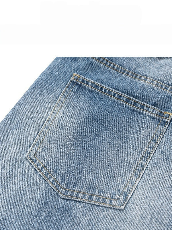 Retro Washed Cat Whiskers Hole Micro Loudspeaker Wide-leg Mopping Jeans
