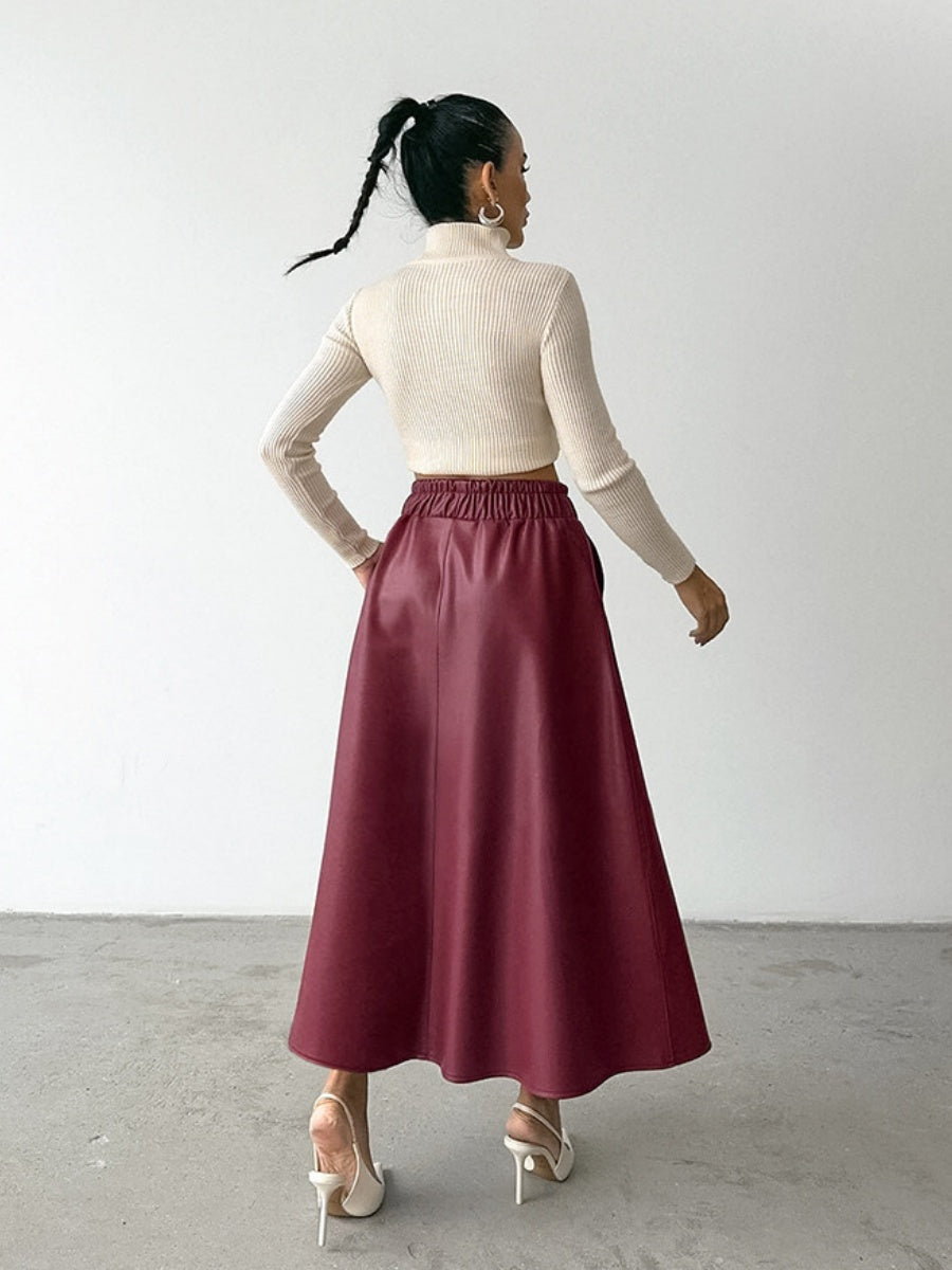 A-line skirt with full pockets Pu leather skirt
