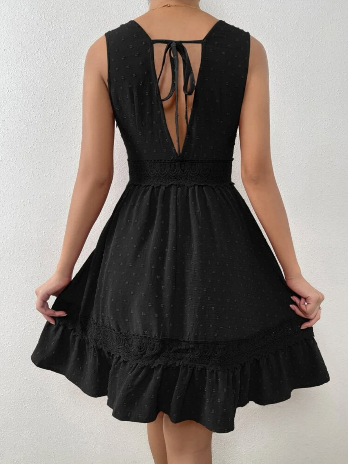 Lace Patchwork Hollow Out Backless Strappy V-neck Sleeveless Mini&Short Dresses