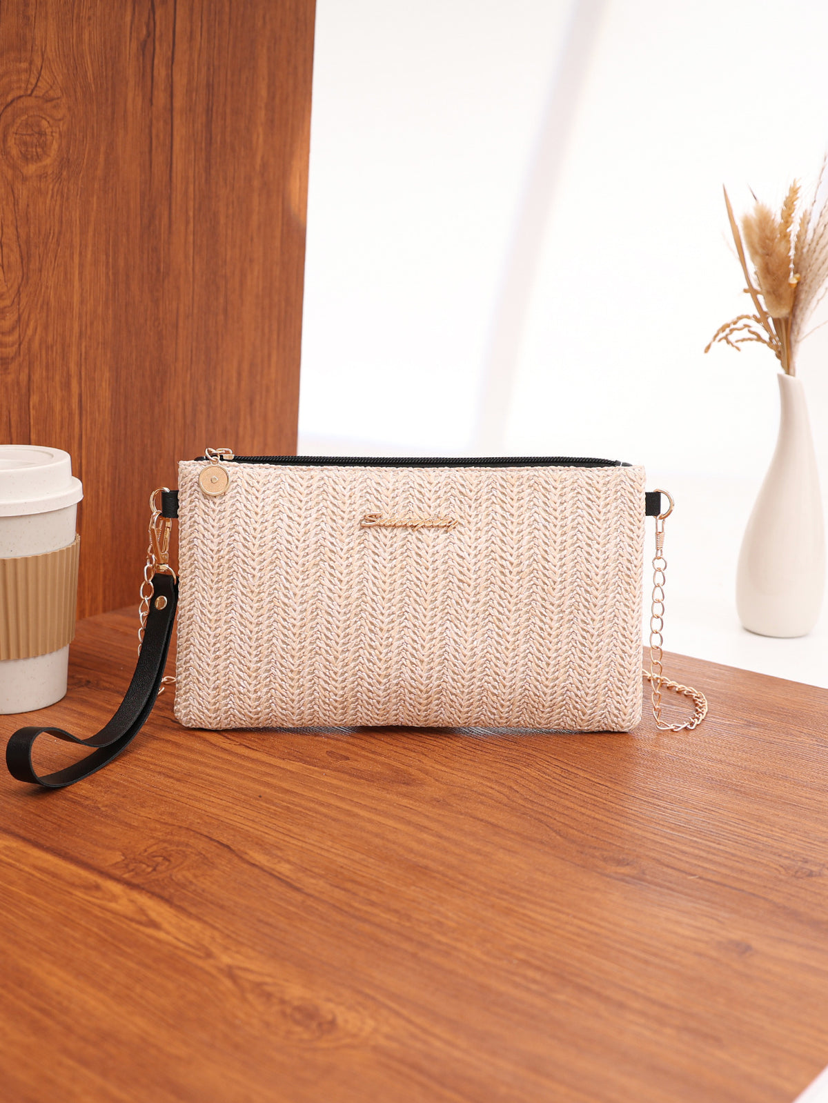 Solid Color Vacation Straw Crossbody Bag