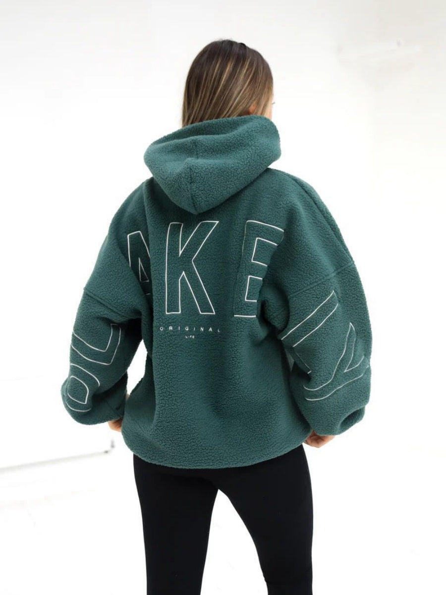 Fleece Letter Embroidery Thick Hooded Sweatshirt