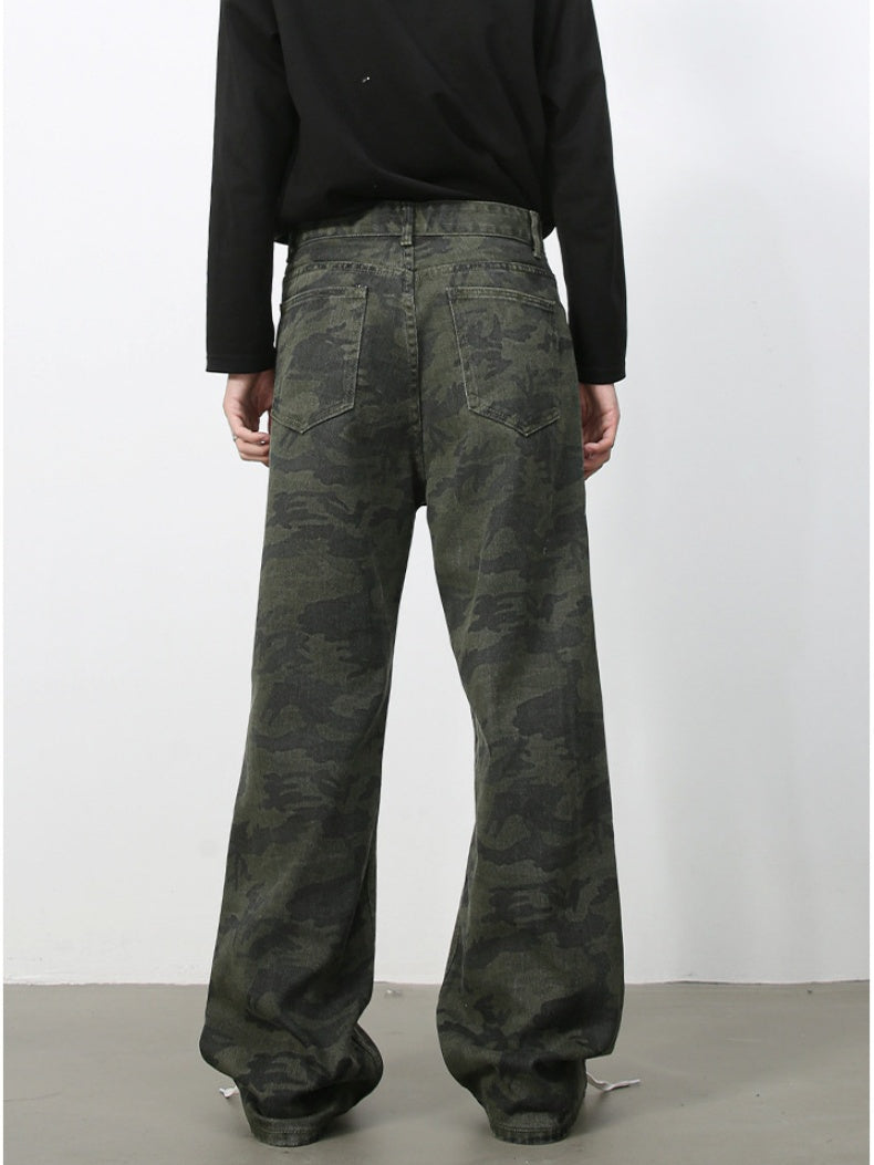 Camouflage Ins Loose-fit Straight-fit Wide-leg Jeans