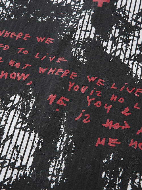 Fake Two Pieces Vertical Stripe Dark Graffiti Ink Prints Paneled Long-sleeved Shirt