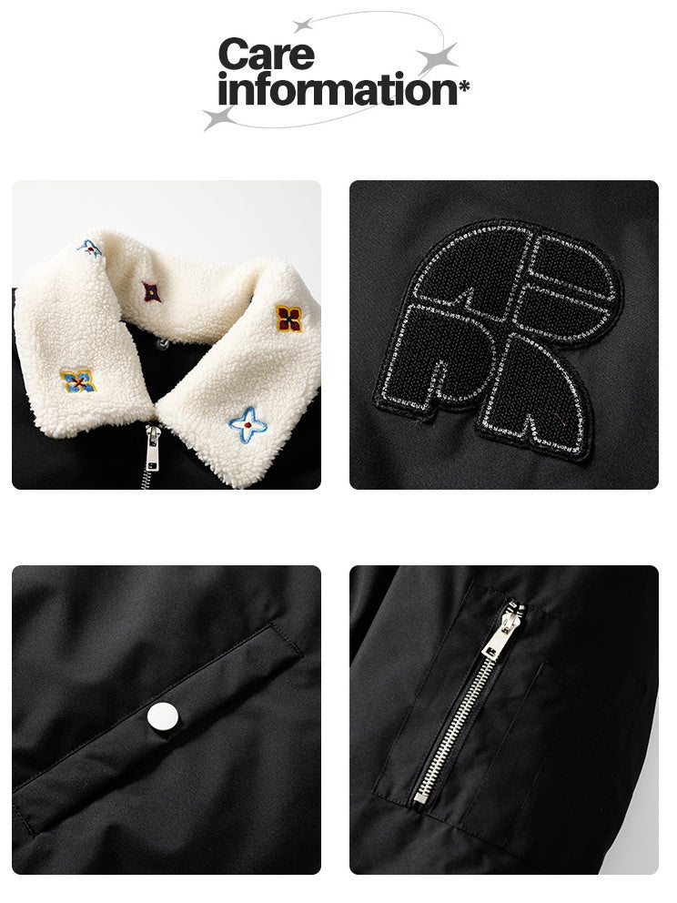 Lapel Embroidery Black Flight Jackets