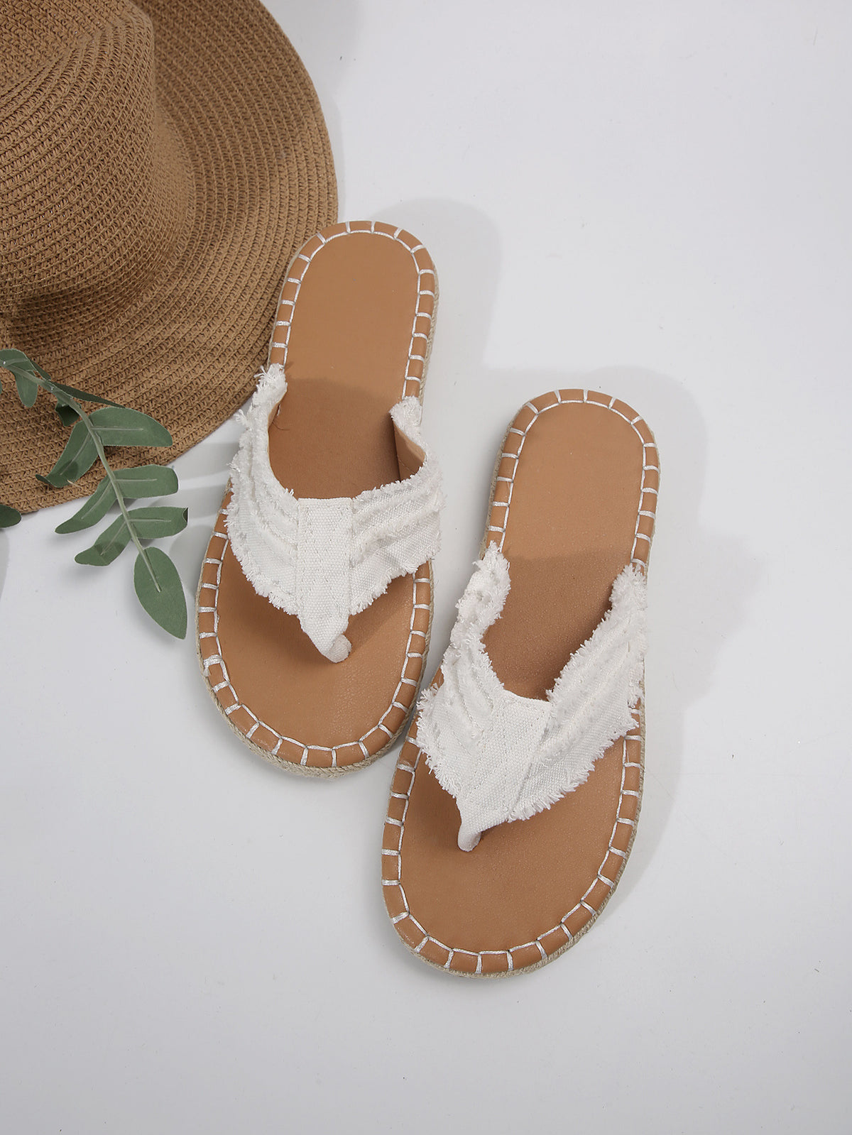 Denim Flip-Flops With Straw-lined Seams