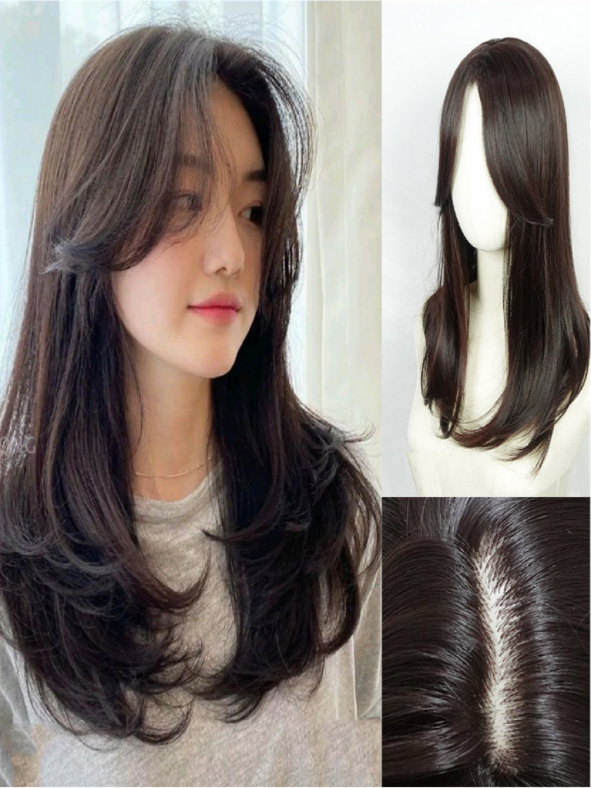 Invisible, Seamless Synthetic Long Wig That Covers Gray Hair