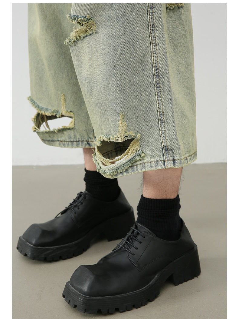 Retro Hole 7 Points Denim Shorts