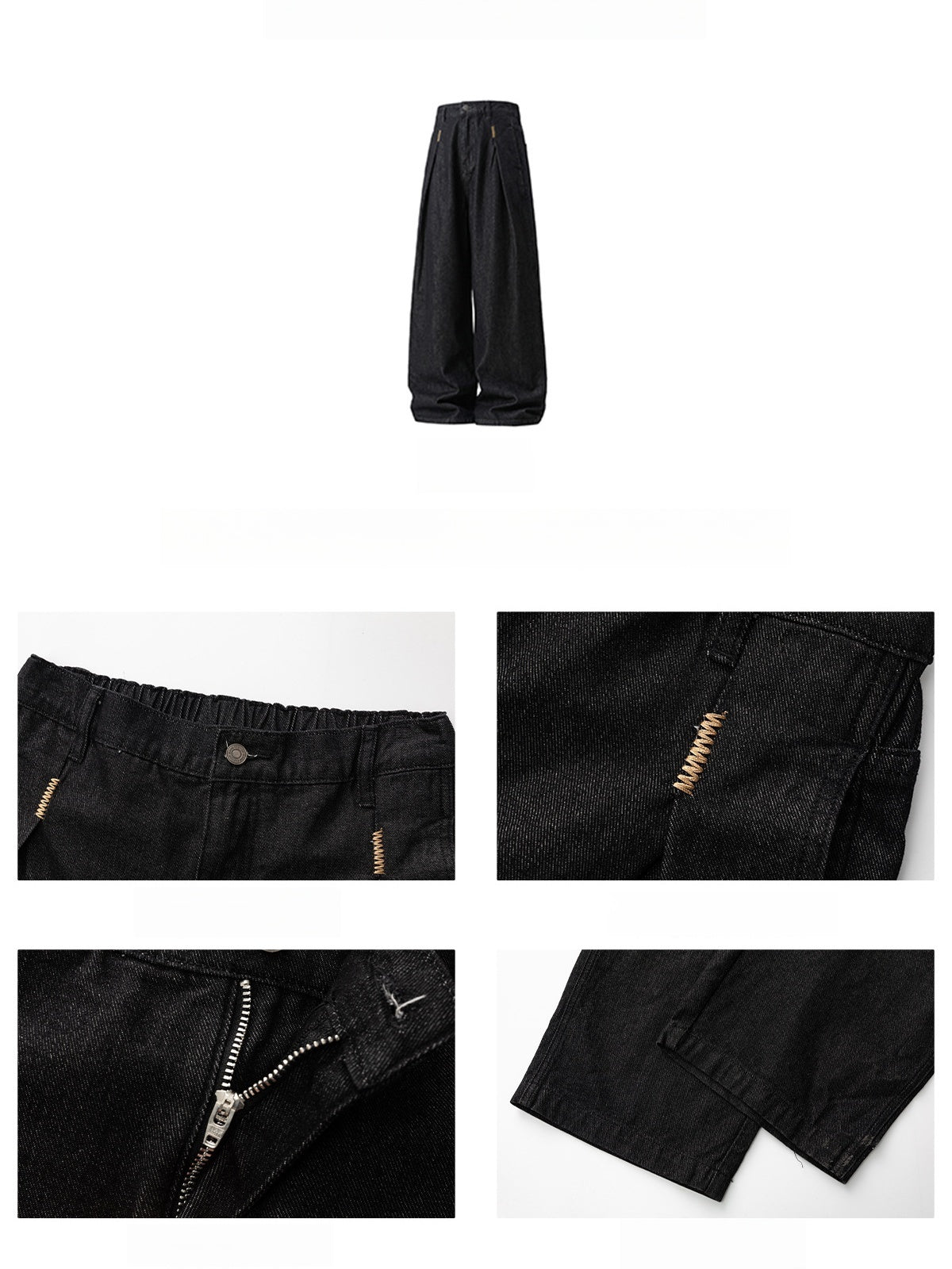 Retro Black Embroidery Straight-fit Loose-fit Jeans