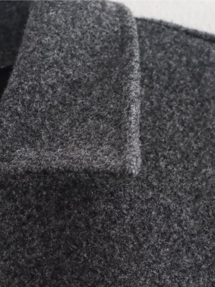 Lapel Zipper Solid Color Simple Oversized Woolen Jacket