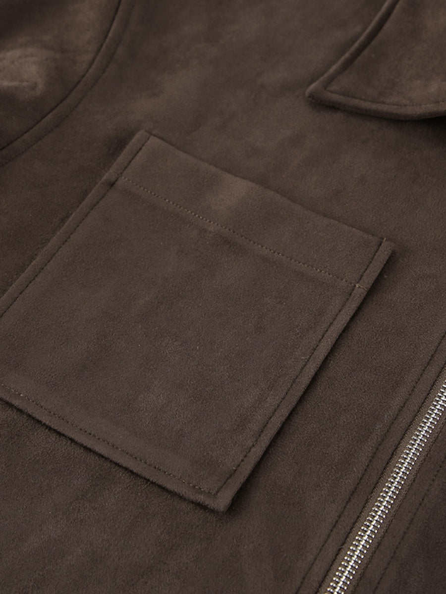 Basic Suede Pocket Trim Dark Brown Jacket