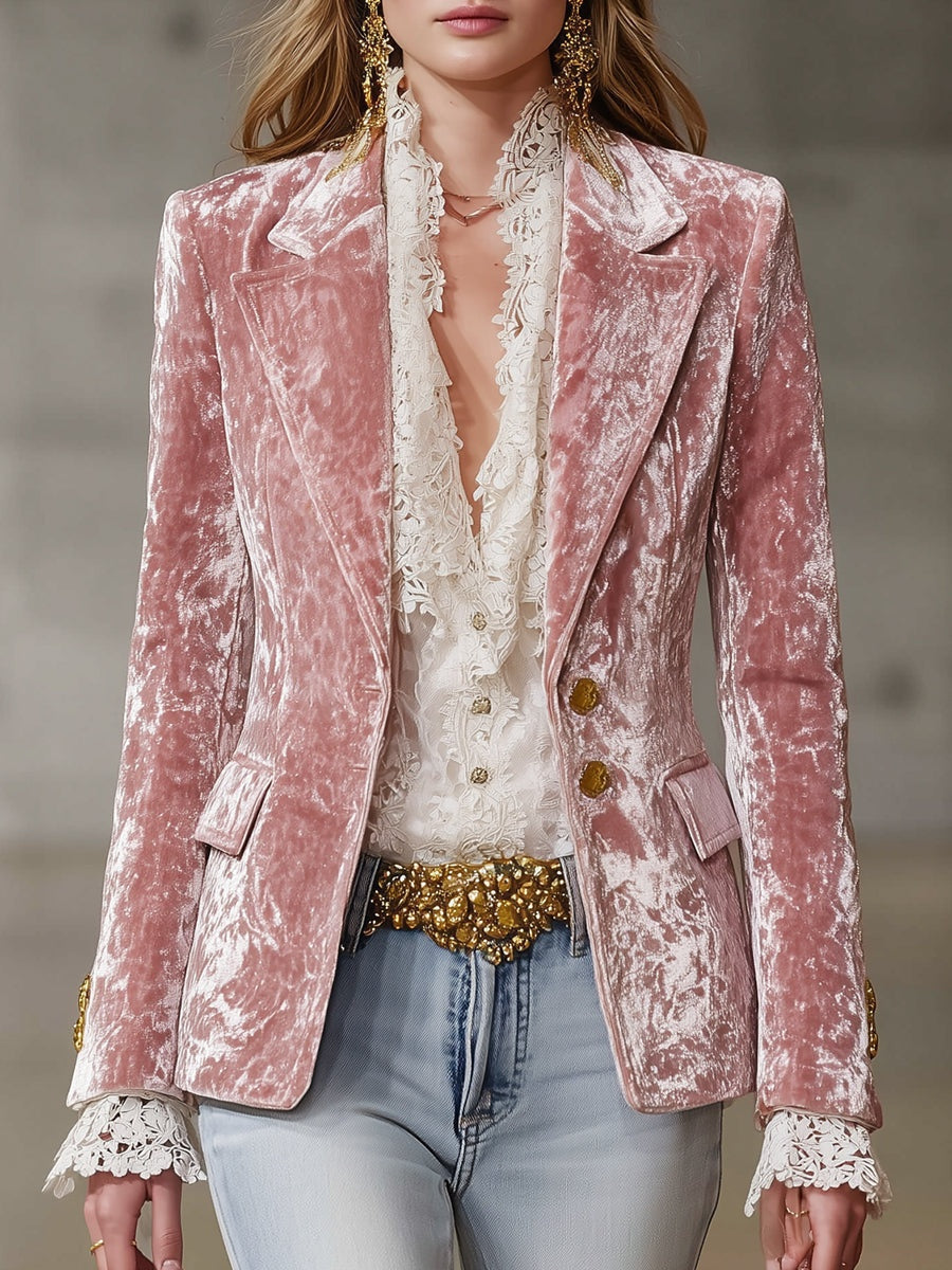 Blazers en velours à manches longues et coupe ajustée