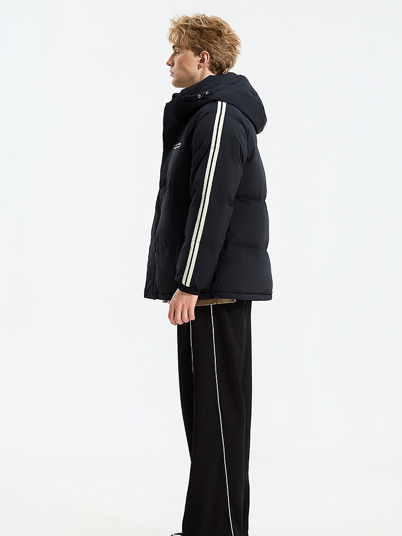 Stand-Collar Webbing-Trim Loose Thermal Puffer Jacket