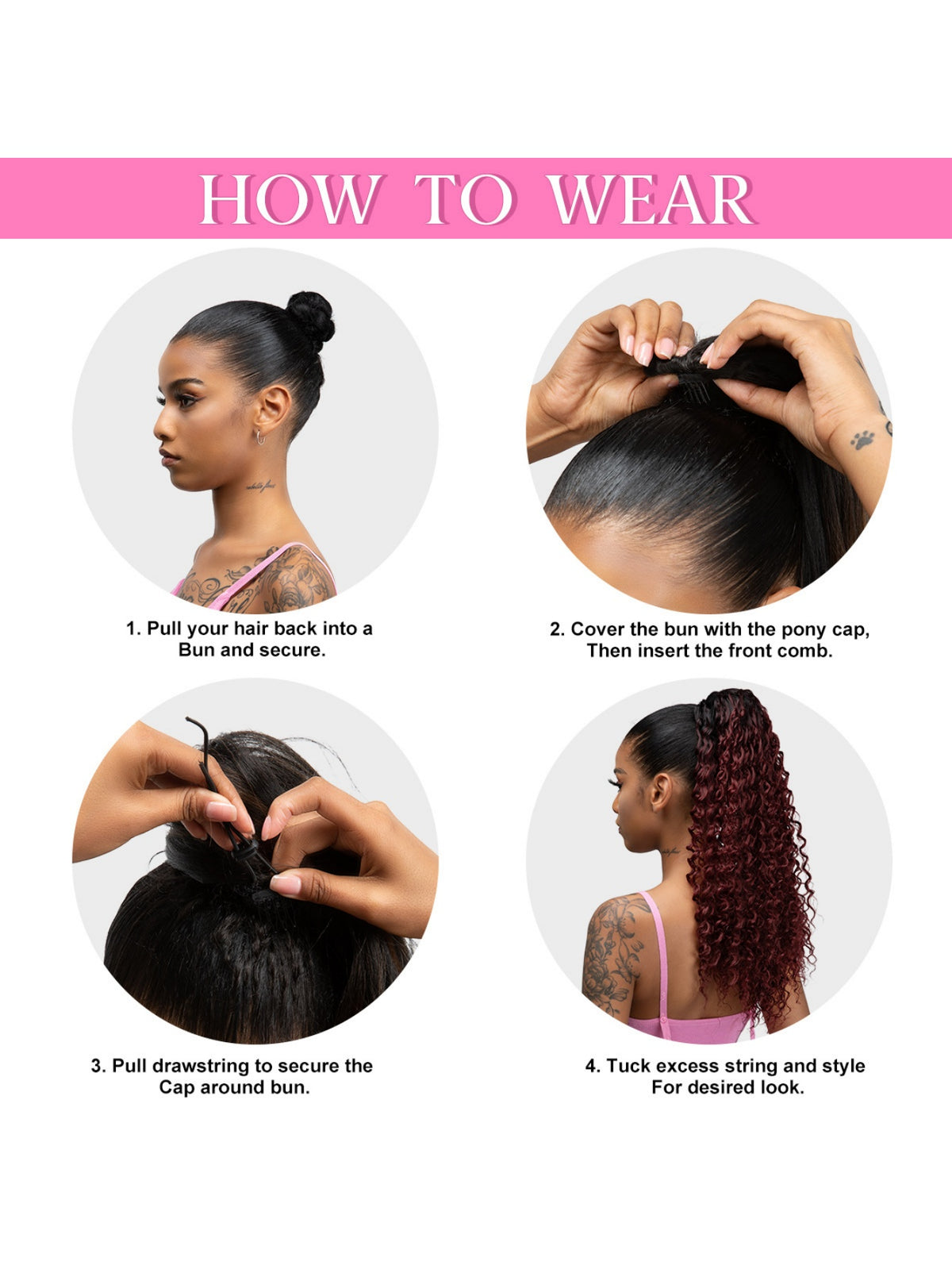 Drawstring Adjustable Synthetic Fiber Ponytail Wavy Curl Wig