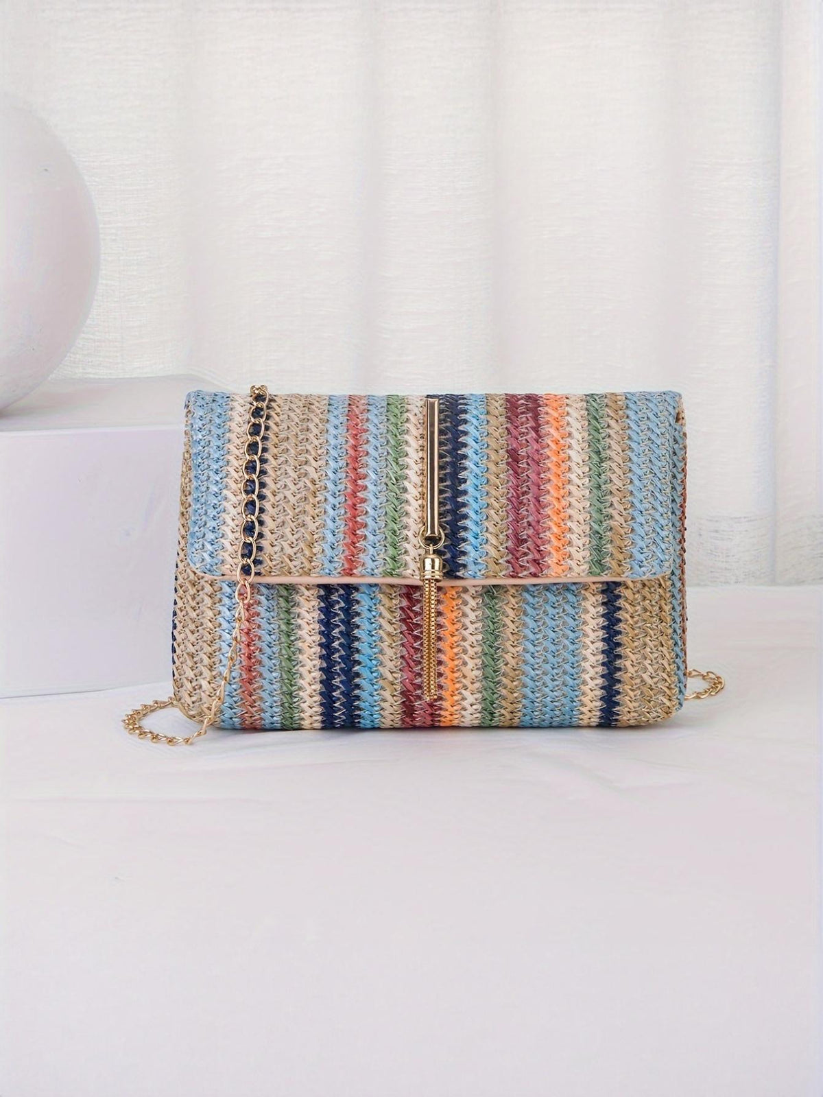 Colorful Straw Crossbody Bag For Vacation