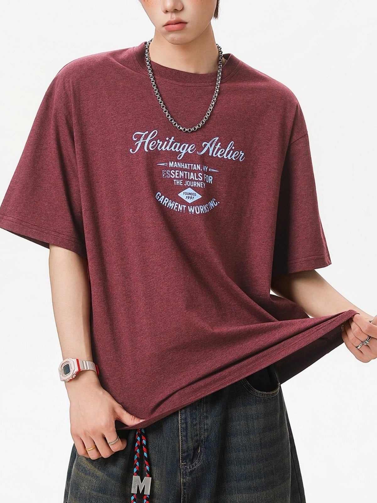 Distressed Mottled Letter Printed T-shirts