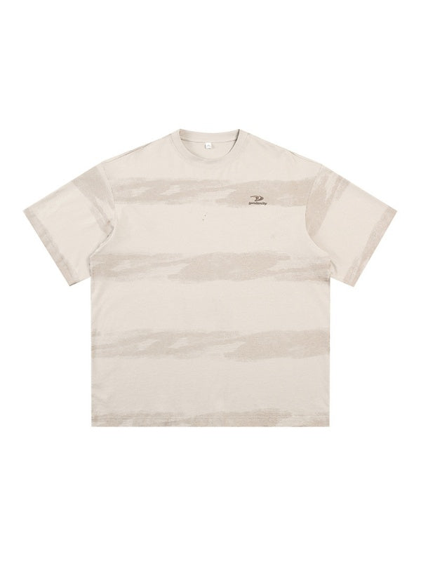 Imitation Tie-dye Stripes Pure Embroidery T-shirts