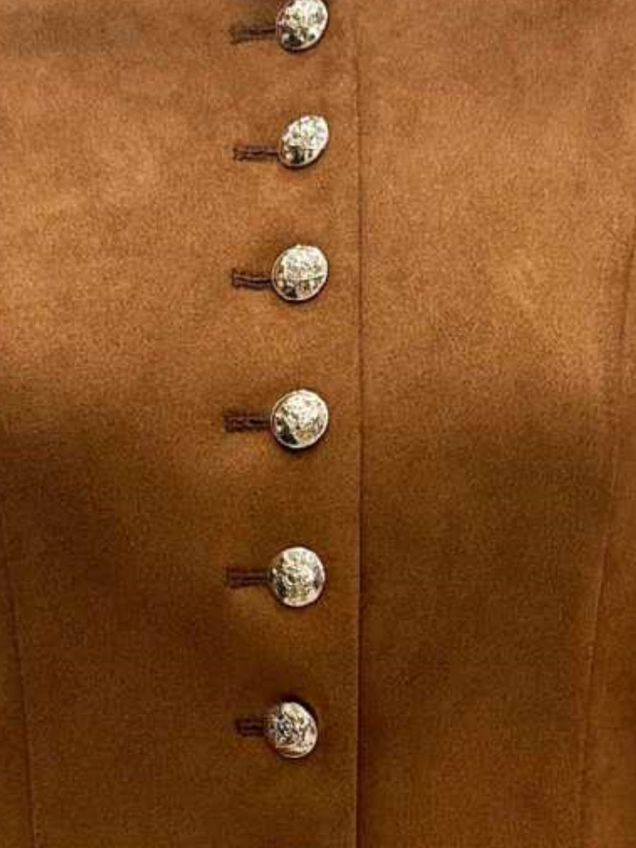 Liber Autumn women's suede metal embellishment round neck jacket