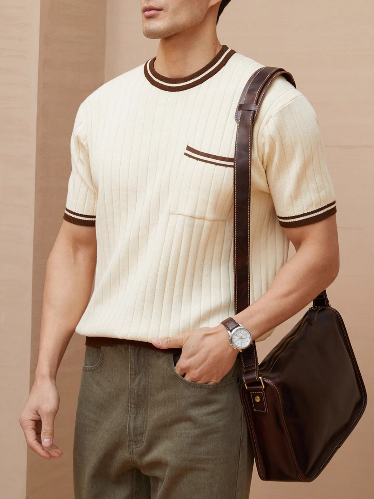 Pocket Color Blocking Slim-fit T-shirts