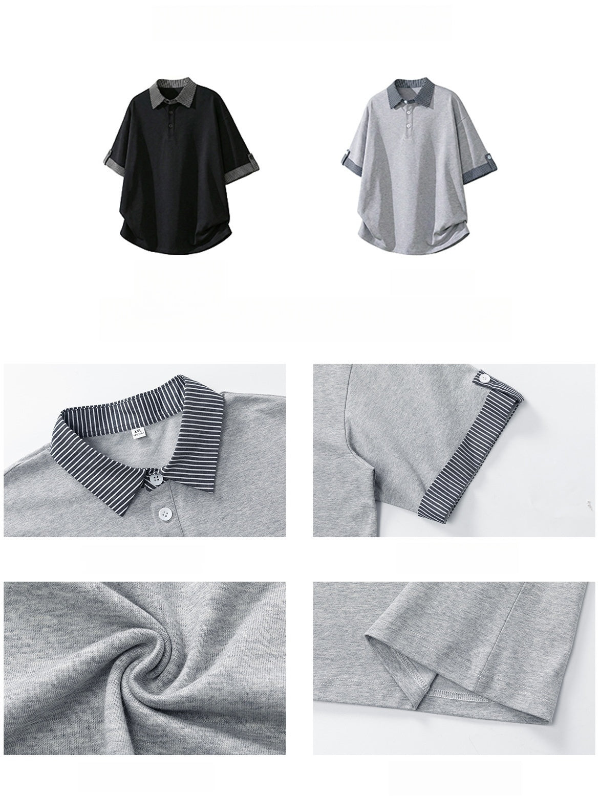 Color-blocked Layered-look Stripes Patchwork Polo Shirt